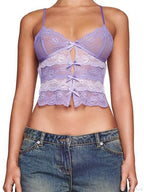 Slim Lace Bowknot Cutout Spaghetti Crop Top image 5