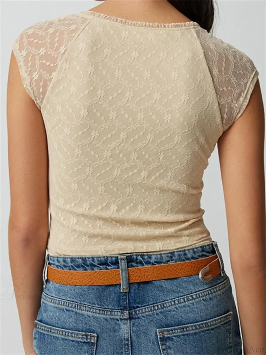 Slim Lace Patchwork Deep V-neck Crop Top image 3