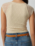 Slim Lace Patchwork Deep V-neck Crop Top image 3