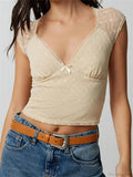 Slim Lace Patchwork Deep V-neck Crop Top image 1
