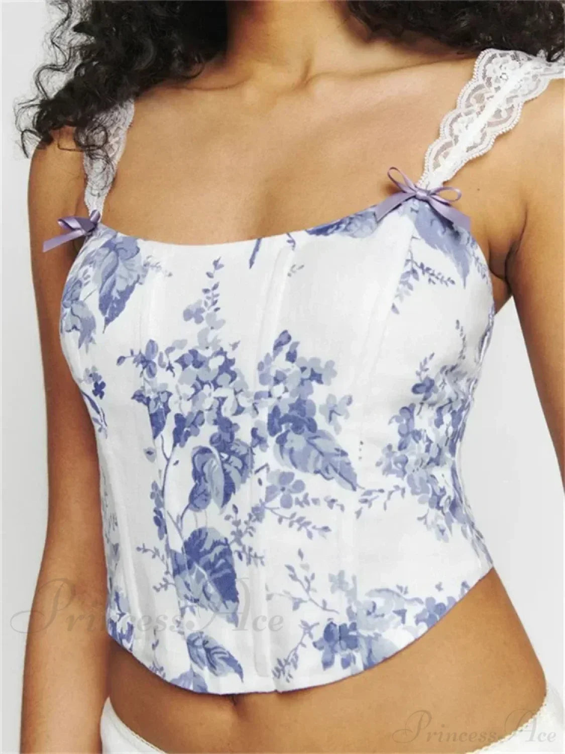 Slim Lace Strap Plaid Floral Print Crop Top image 5