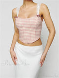 Slim Lace Strap Plaid Floral Print Crop Top image 1