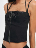 Slim Lace Trim Halter Tie-up Backless Crop Top image 3