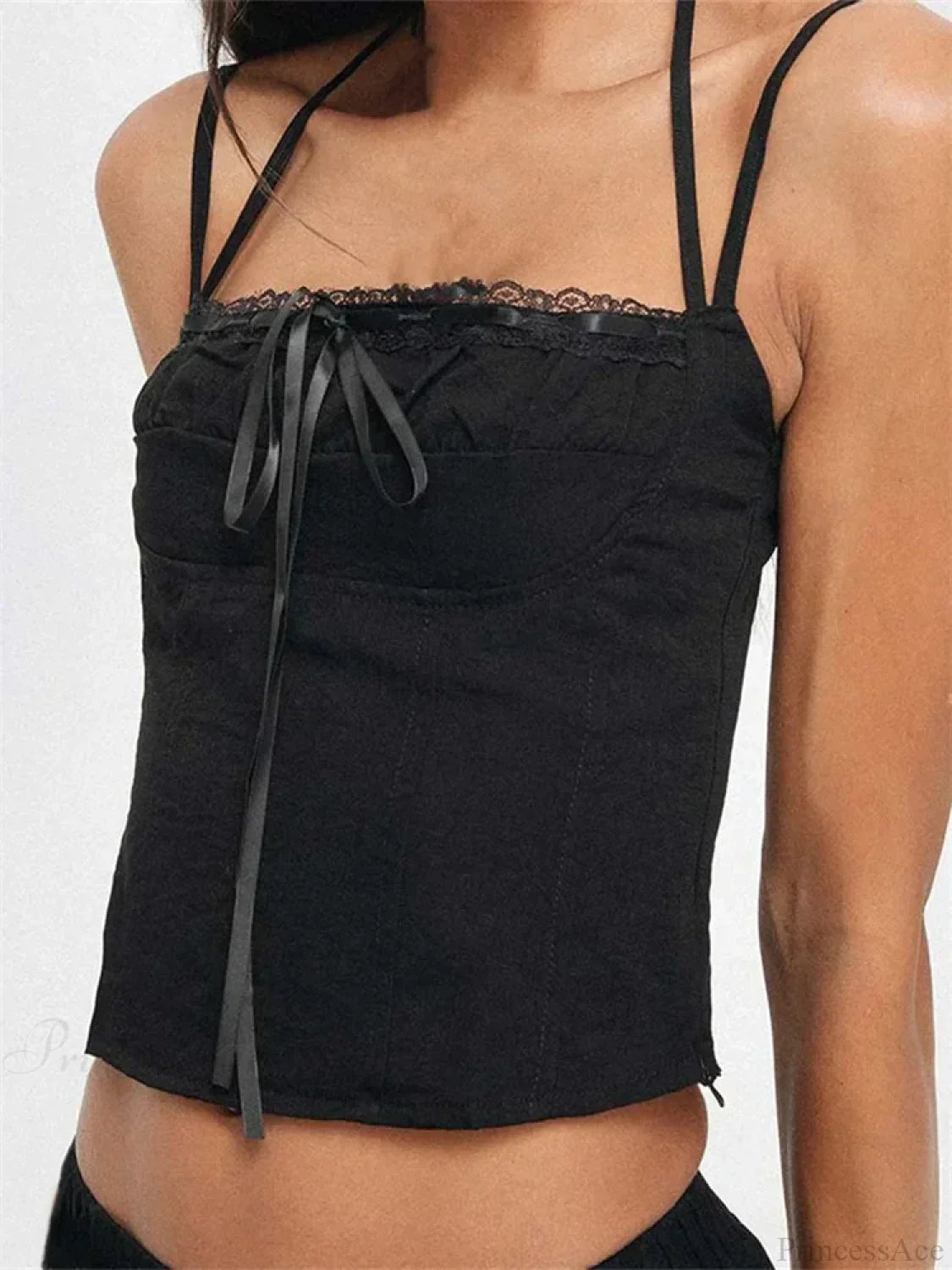 Slim Lace Trim Halter Tie-up Backless Crop Top image 3