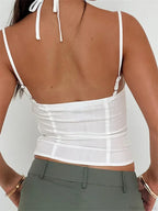 Slim Lace Trim Halter Tie-up Backless Crop Top image 2