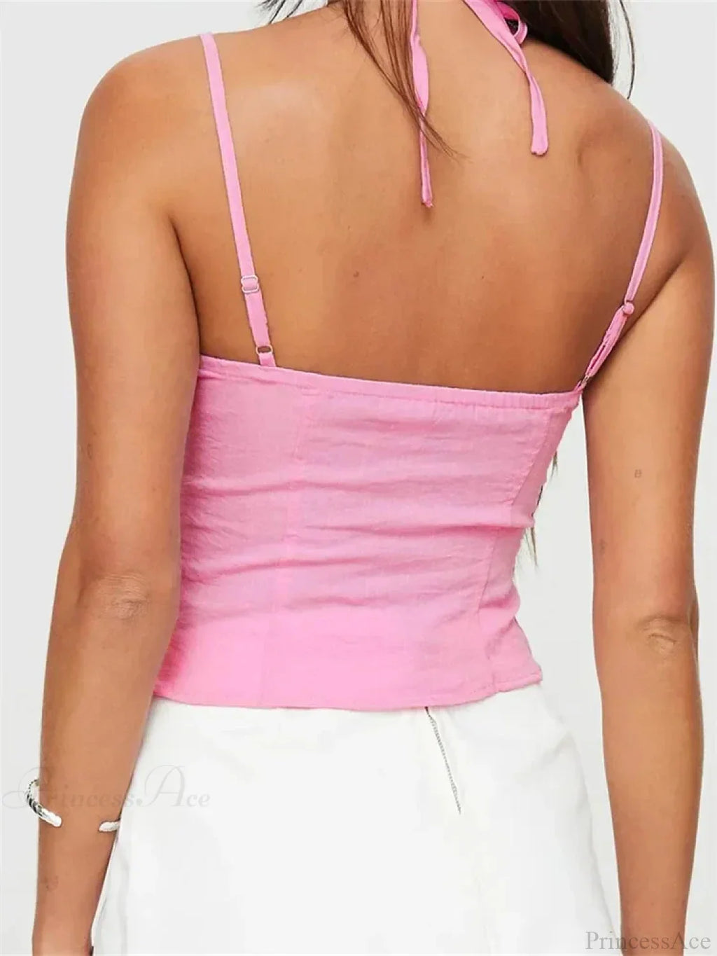 Slim Lace Trim Halter Tie-up Backless Crop Top image 5