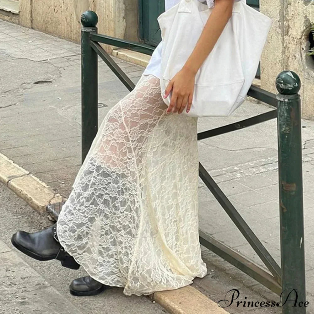 Slim Lace Trumpet See Through Sexy Maxi Skirt image 5
