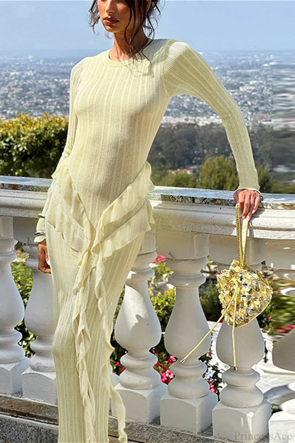 Slim Ruffled Hem Elegant Maxi Dress image 1