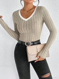 Slim Sexy V-Neck Neck Edge Clash Pullover Top Women image 1