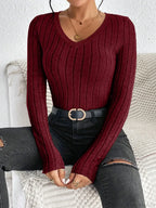 Slim Sexy V-Neck Neck Edge Clash Pullover Top Women image 8