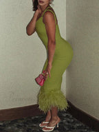 Slim Sleeveless Maxi Spaghetti Strap Backless Green Elegant Club Party Bodycon Dress image 4