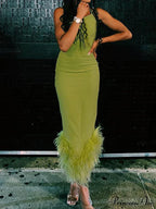 Slim Sleeveless Maxi Spaghetti Strap Backless Green Elegant Club Party Bodycon Dress image 1