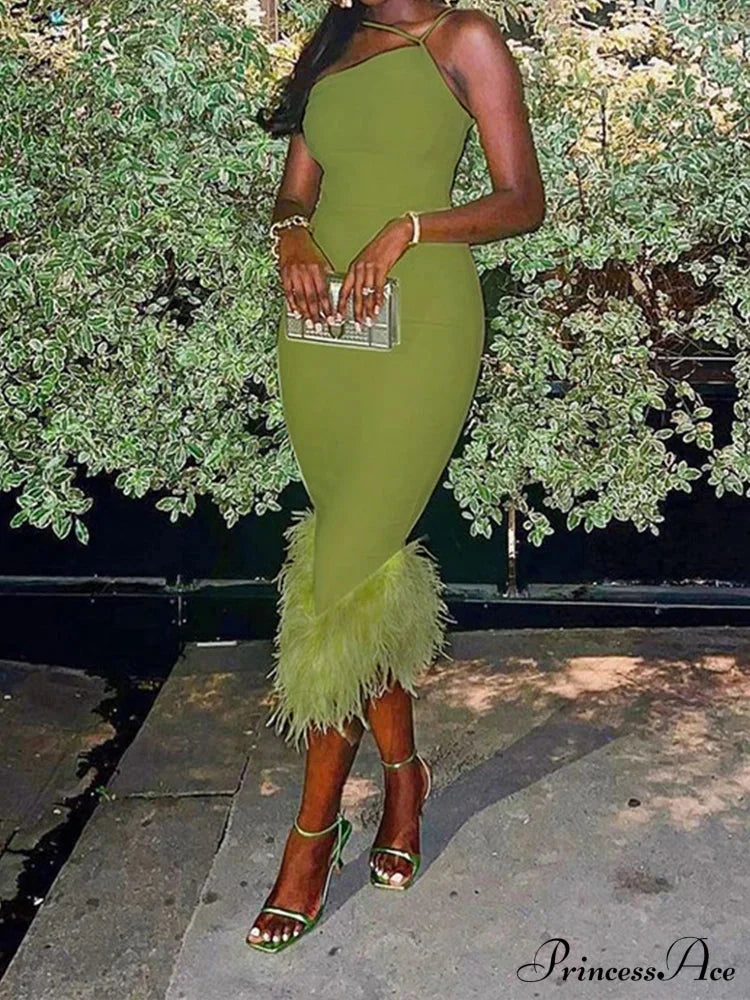 Slim Sleeveless Maxi Spaghetti Strap Backless Green Elegant Club Party Bodycon Dress image 5