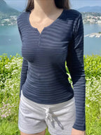 Slim Striped Basic O-Neck Long Sleeve Knit Top image 1