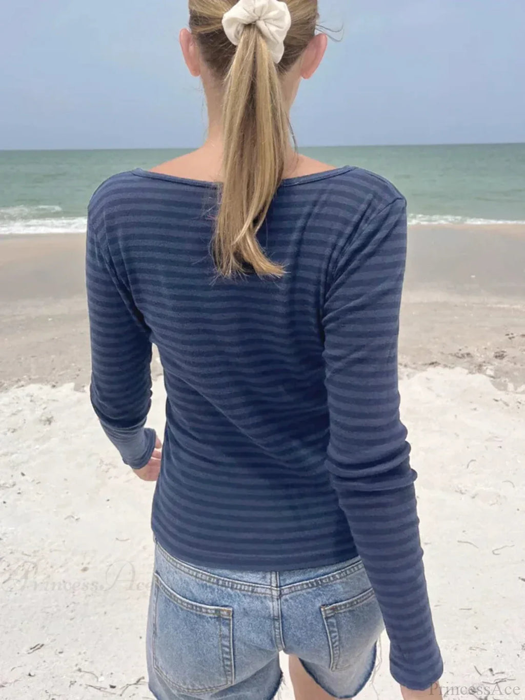 Slim Striped Basic O-Neck Long Sleeve Knit Top image 3