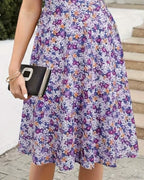 Slim Waist Floral Print Summer Round Neck Dress image 3