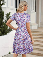 Slim Waist Floral Print Summer Round Neck Dress image 2