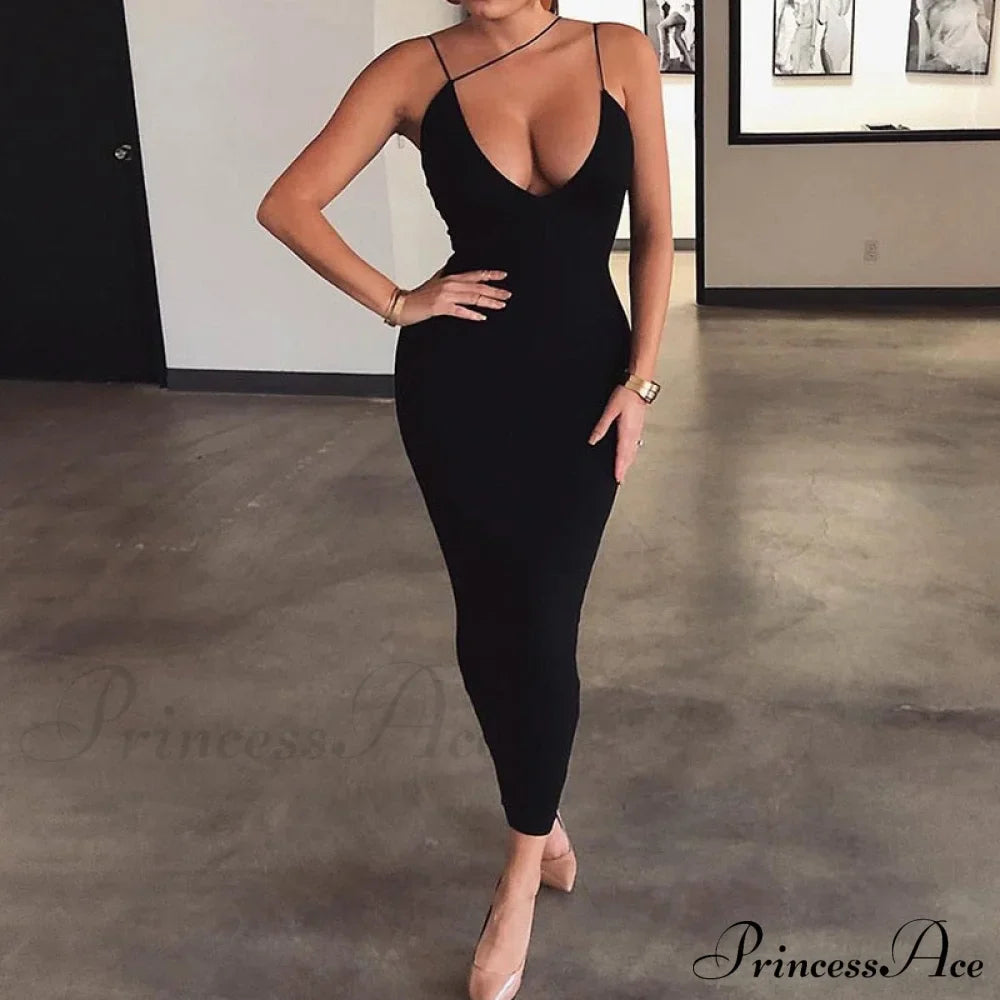 Sling V-neck Slim Fit Bodycon Long Dress image 1