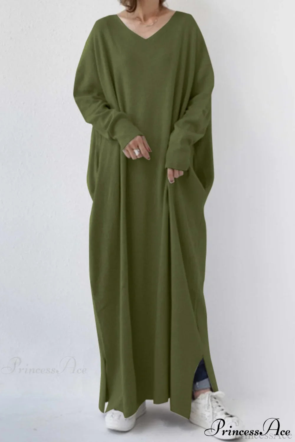 Slit Hem V Neck Sweatshirt Dress image 6