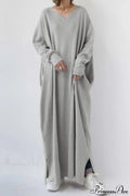 Slit Hem V Neck Sweatshirt Dress image 1