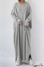 Slit Hem V Neck Sweatshirt Dress image 1