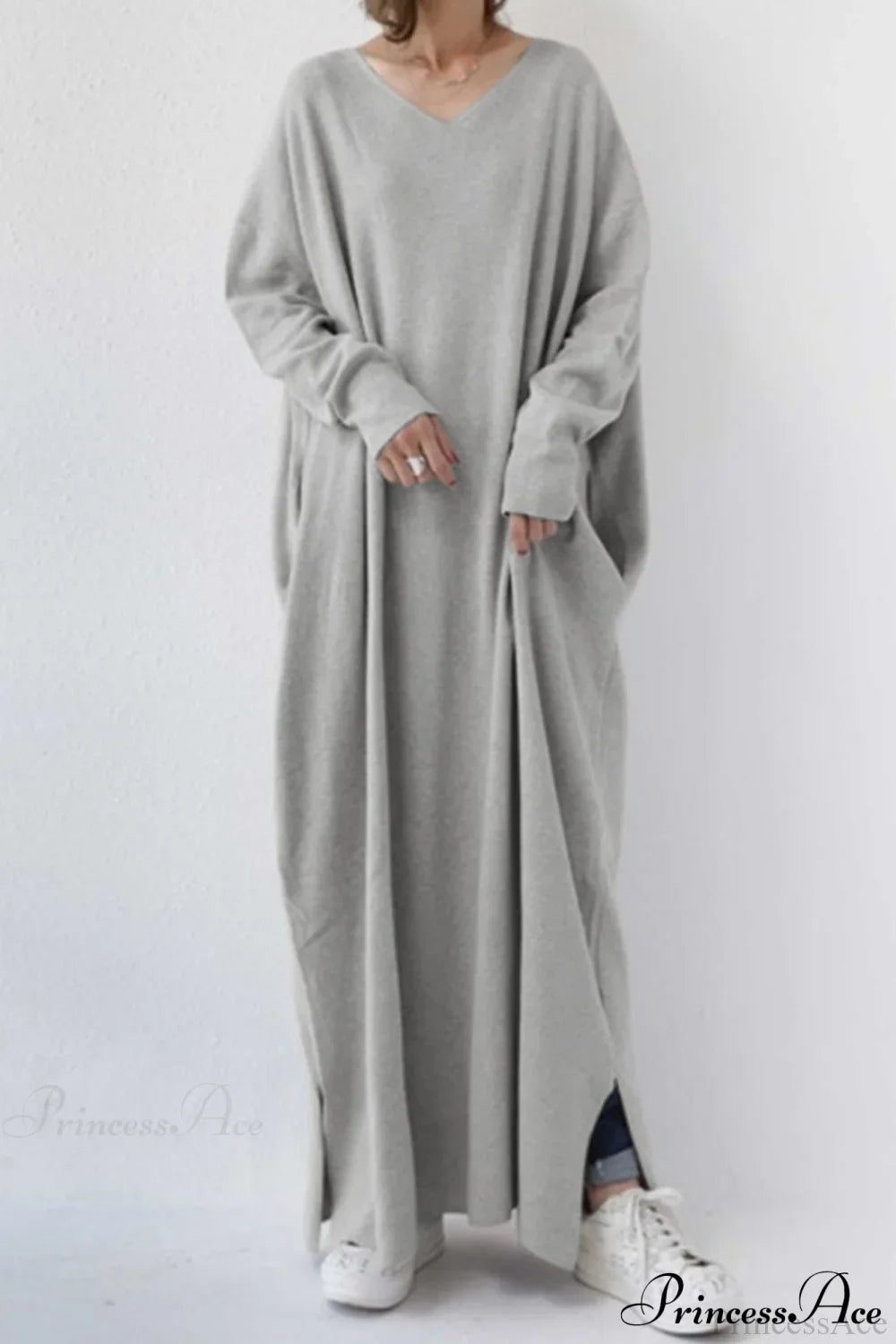 Slit Hem V Neck Sweatshirt Dress image 1
