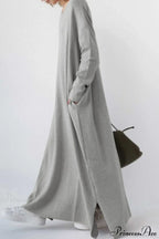 Slit Hem V Neck Sweatshirt Dress image 2