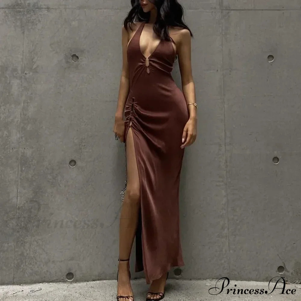 Slit Long Skirt V-neck Maxi Dress image 1