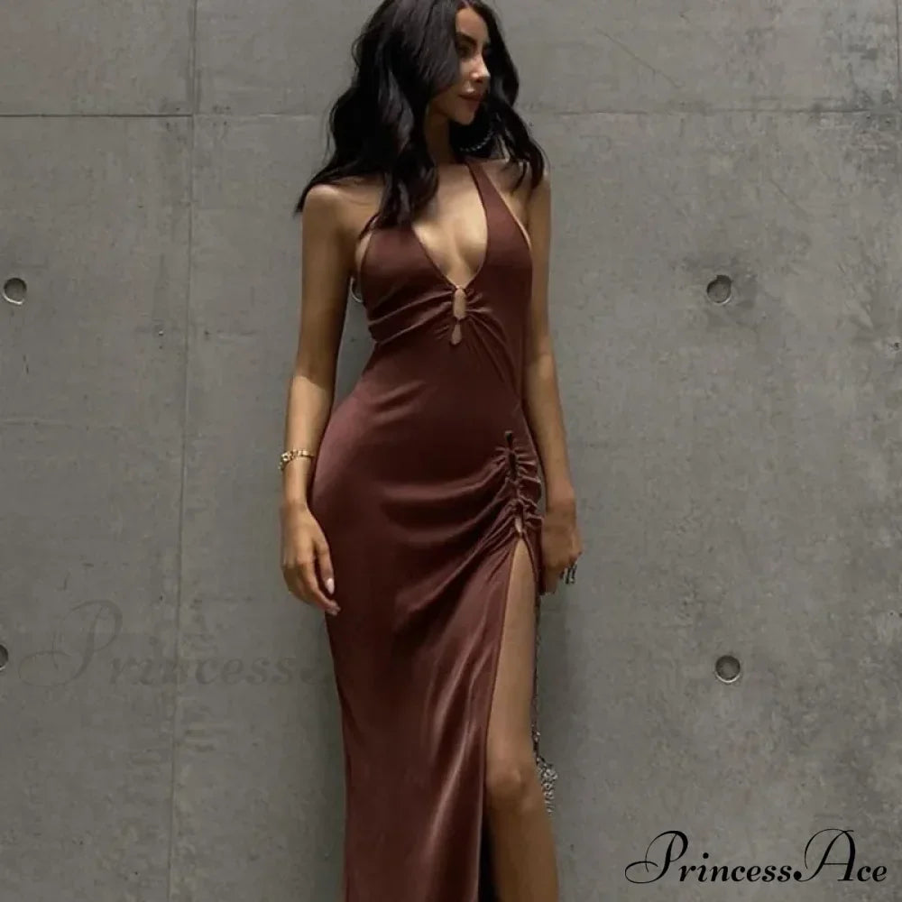 Slit Long Skirt V-neck Maxi Dress image 2
