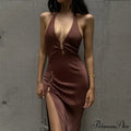 Slit Long Skirt V-neck Maxi Dress image 7