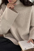 Slit Loose Knit Turtleneck Solid Sweater image 5