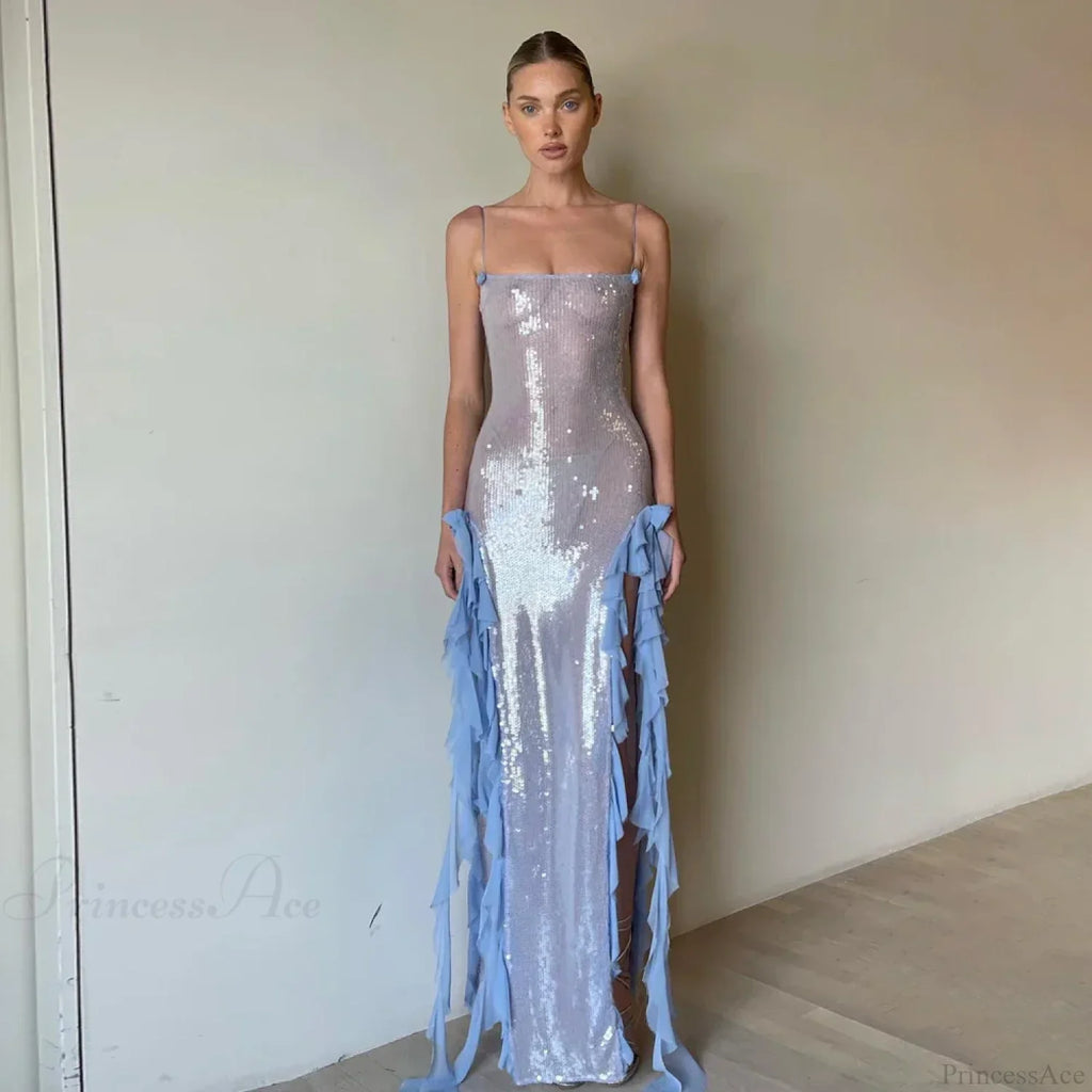 Slit Ruffle Sequin Party Dress image 1