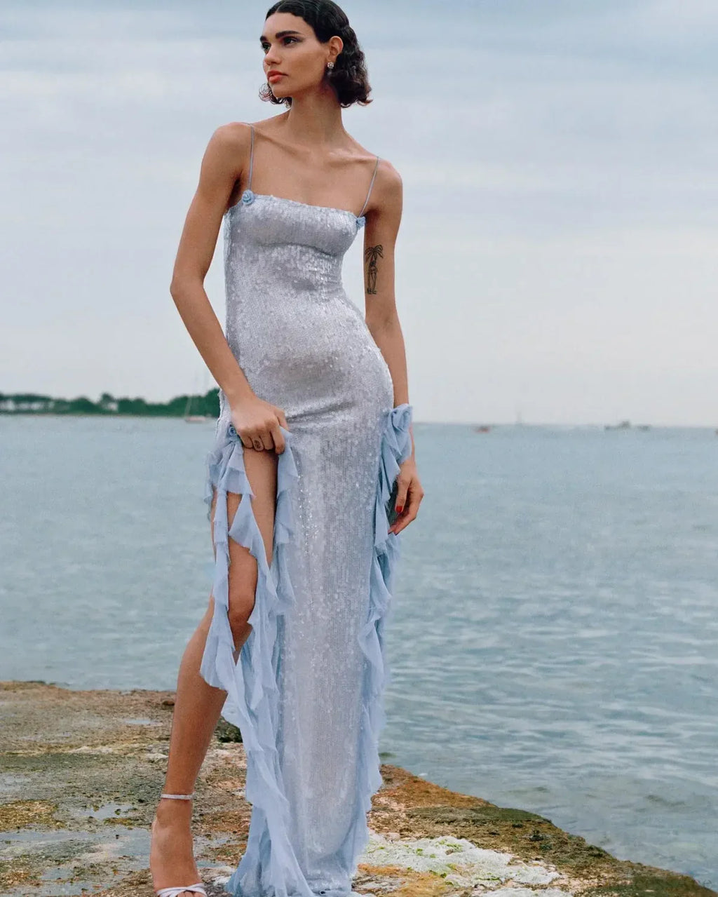 Slit Ruffle Sequin Party Dress image 2