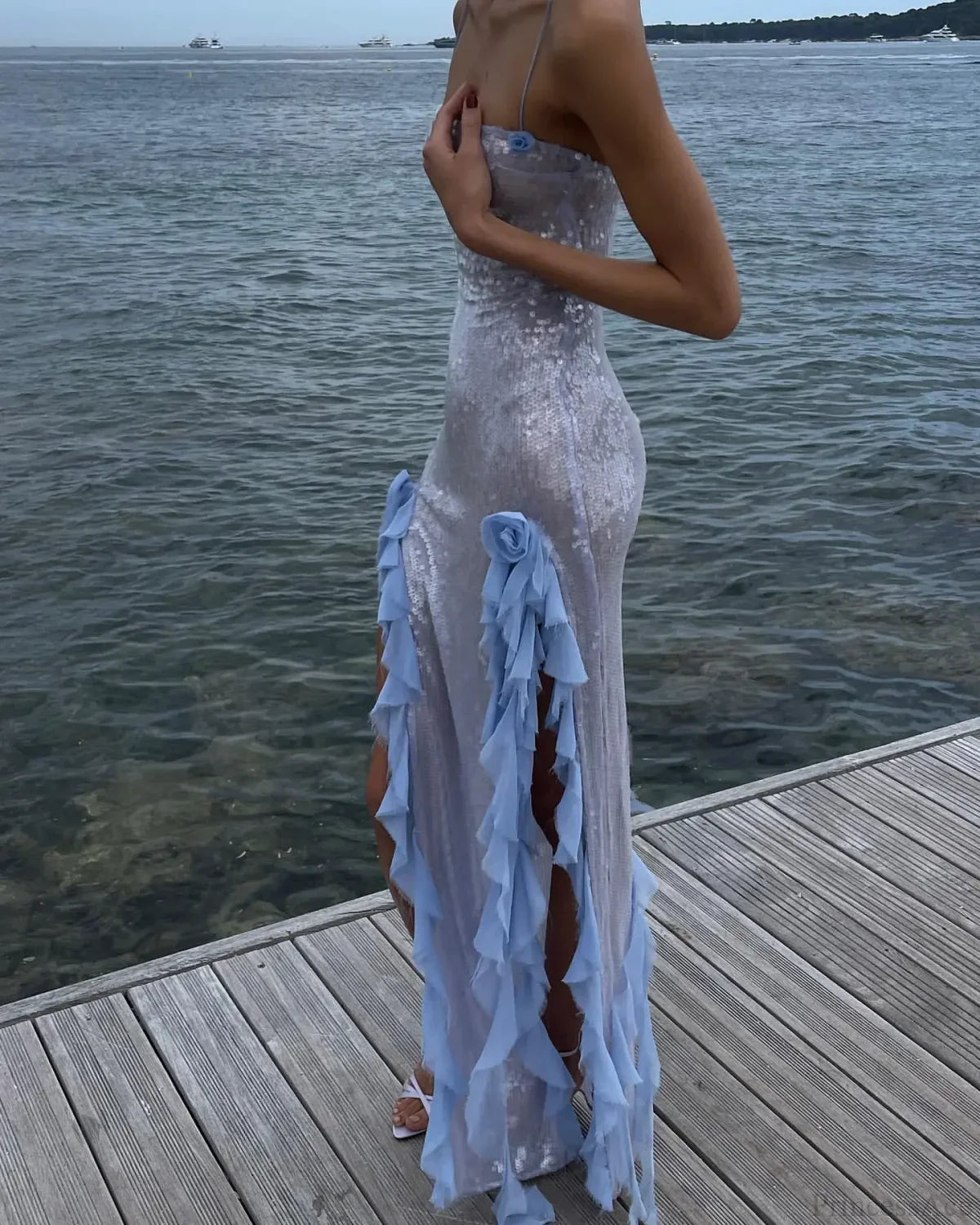 Slit Ruffle Sequin Party Dress image 4