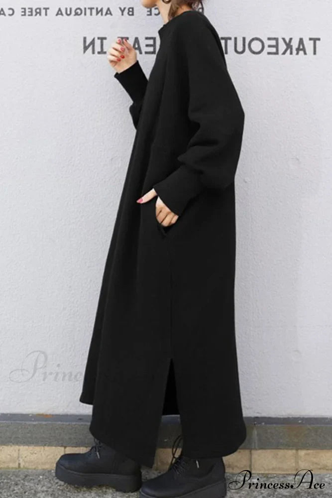 Slit Sweatshirt Dress with Crew Neck image 3