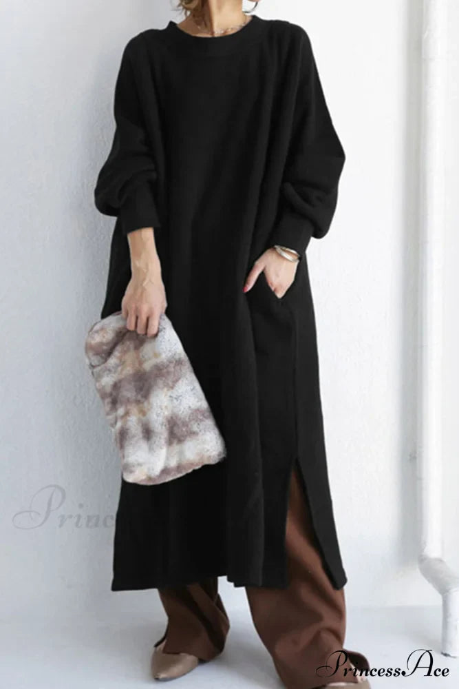 Slit Sweatshirt Dress with Crew Neck image 2