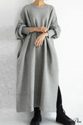 Slit Sweatshirt Dress with Crew Neck image 1