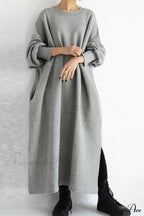 Slit Sweatshirt Dress with Crew Neck image 1