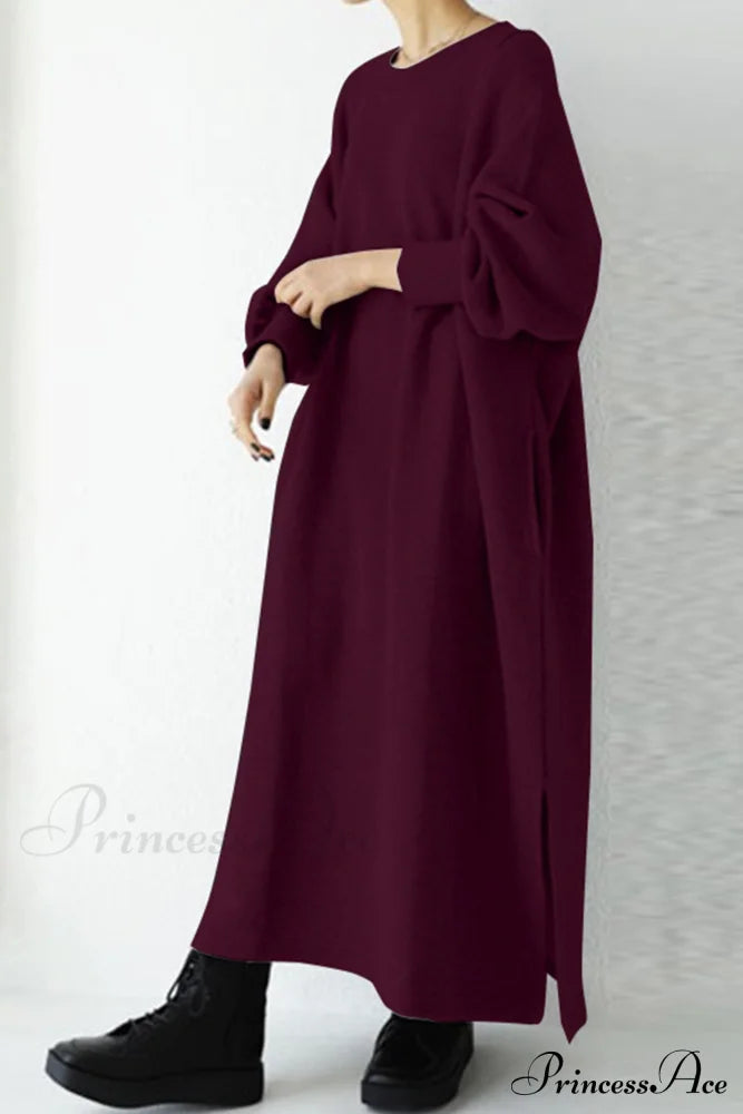 Slit Sweatshirt Dress with Crew Neck image 5