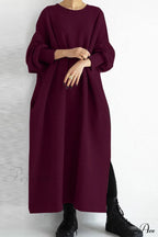 Slit Sweatshirt Dress with Crew Neck image 4