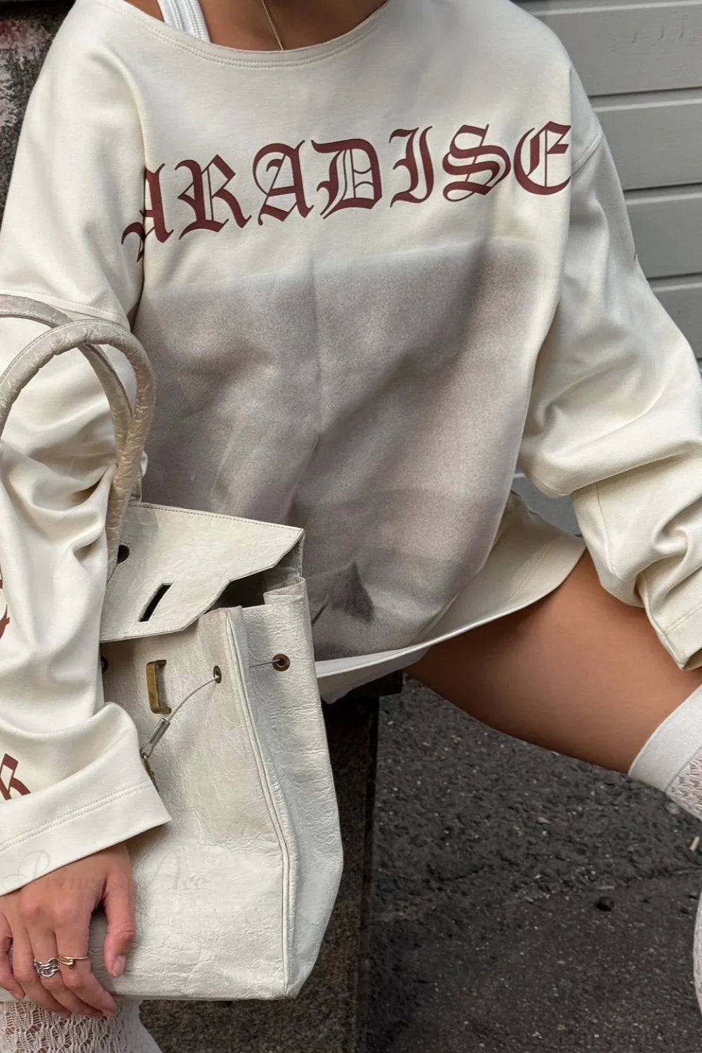 Slouchy Vintage Distressed Print Casual Sweatshirt image 2