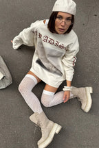 Slouchy Vintage Distressed Print Casual Sweatshirt image 3