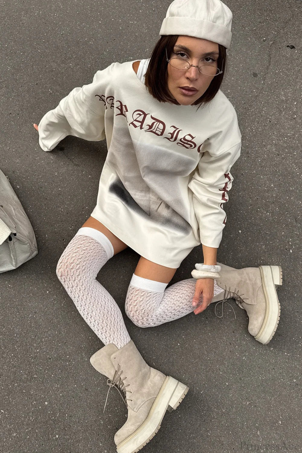 Slouchy Vintage Distressed Print Casual Sweatshirt image 3