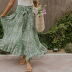 Small Floral Ruffle Korean Style High Waist Swing Long Skirt image 2