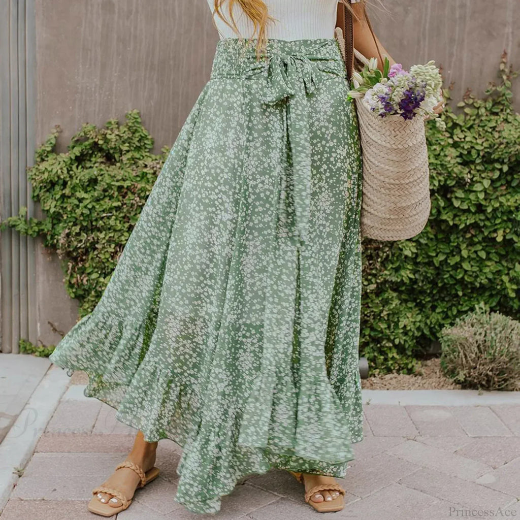 Small Floral Ruffle Korean Style High Waist Swing Long Skirt image 3