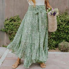Small Floral Ruffle Korean Style High Waist Swing Long Skirt image 3