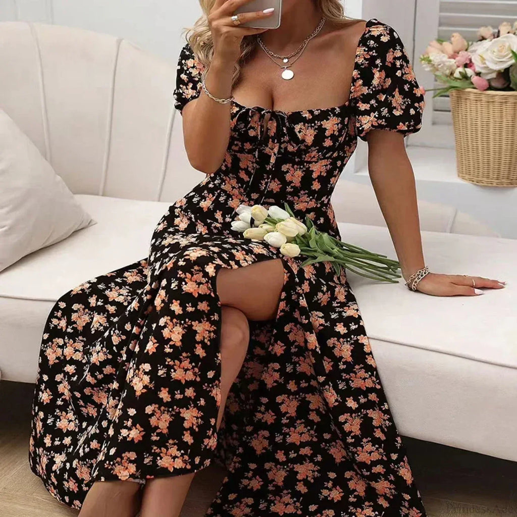 Small Fresh Floral Slim Fit Slit Camisole Floral Dress image 7