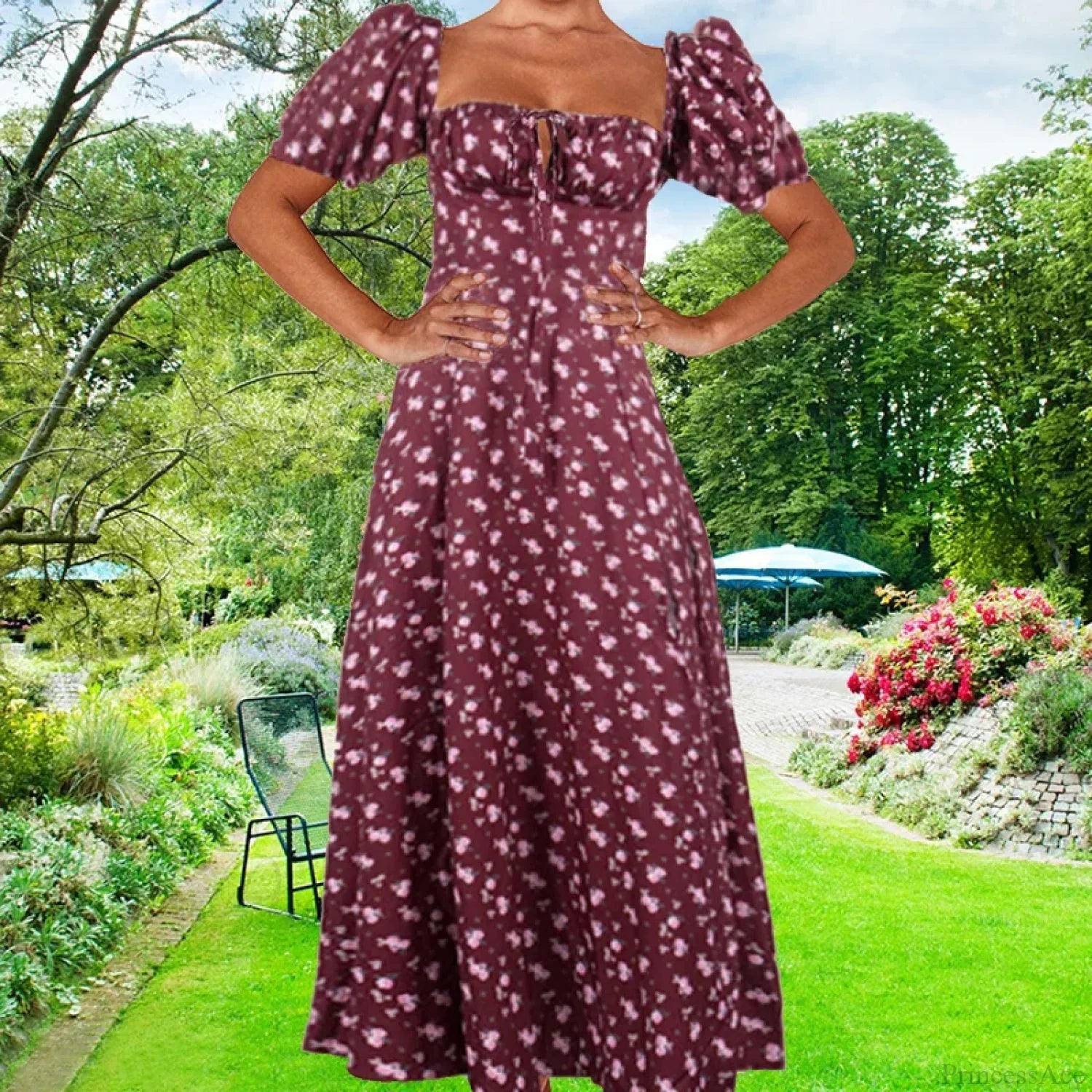 Small Fresh Floral Slim Fit Slit Camisole Floral Dress image 19