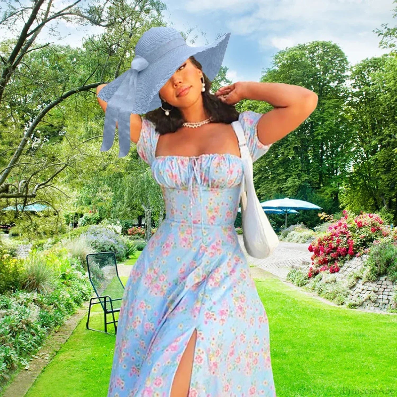 Small Fresh Floral Slim Fit Slit Camisole Floral Dress image 1
