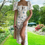 Small Fresh Floral Slim Fit Slit Camisole Floral Dress image 14